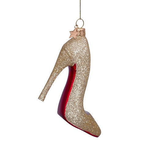 Ornament gold glitter high heel shoe