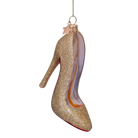 Ornament gold glitter high heel shoe