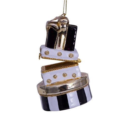 Ornament black and white gift boxes w/opening