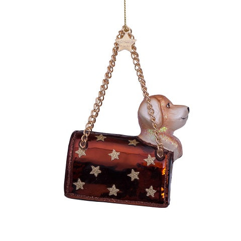 Ornament brown opal bag w/labrador puppy