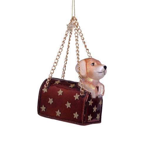 Ornament brown opal bag w/labrador puppy