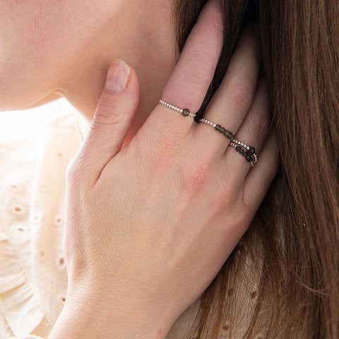 Elastisk ring - Smokey quartz silver