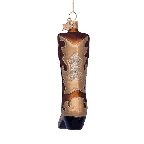 Ornament brown w/gold glitter Cowboy boot