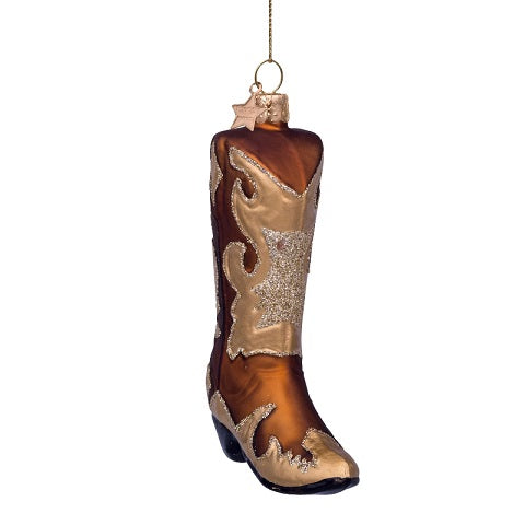 Ornament brown w/gold glitter Cowboy boot